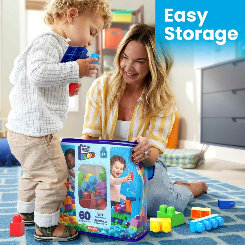 Mega Bloks Big Building Bag 60pc Blue
