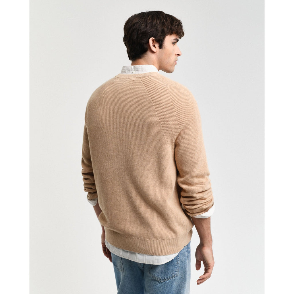 Ribbed Wool Blend Crew Neck Sweater