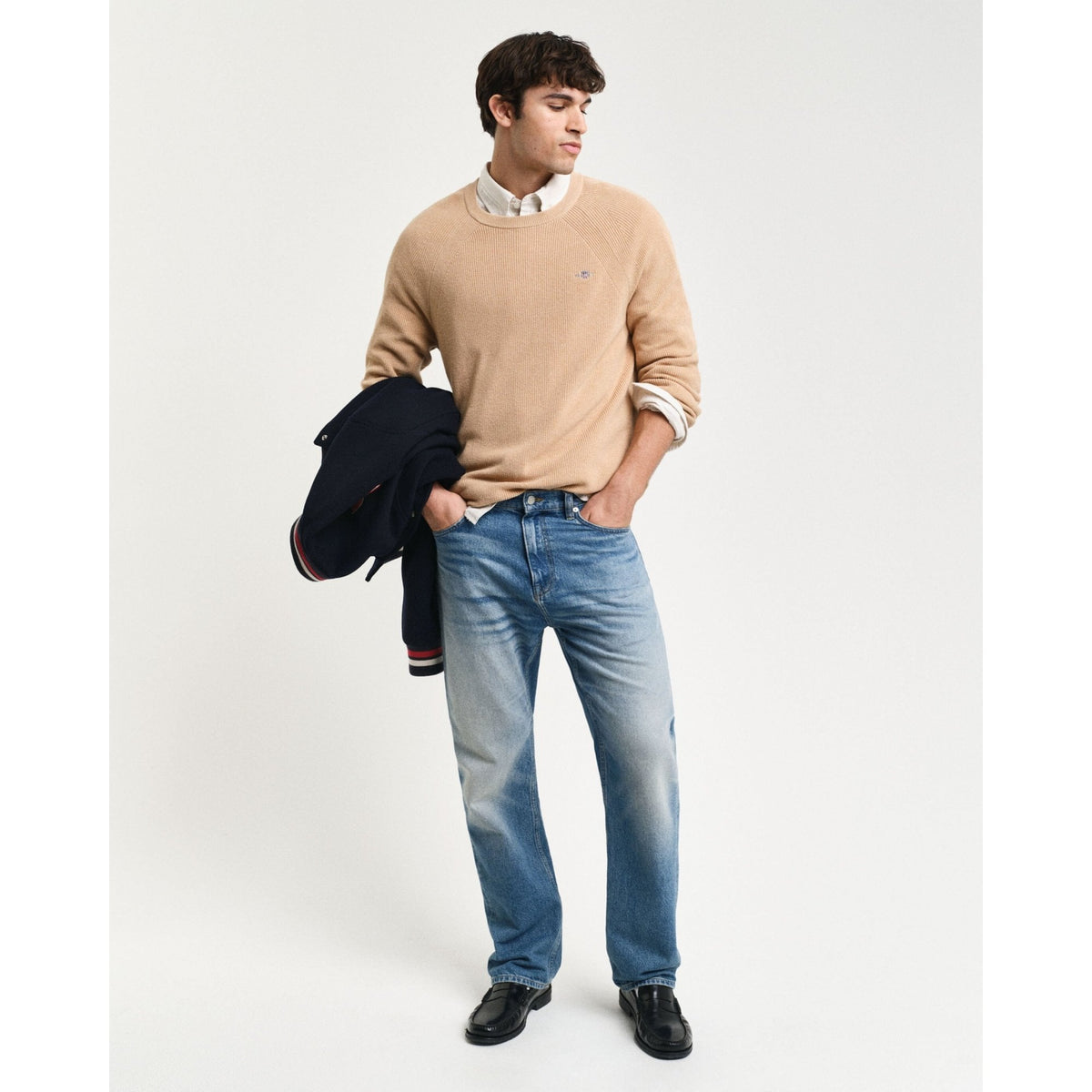 Ribbed Wool Blend Crew Neck Sweater