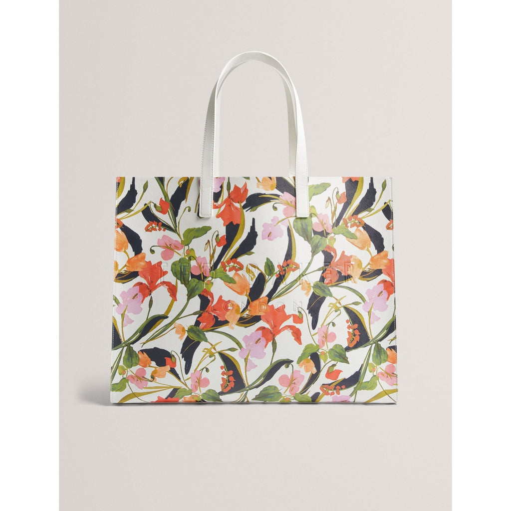 Florish Floral Print PU Leather Wide Icon Tote Bag