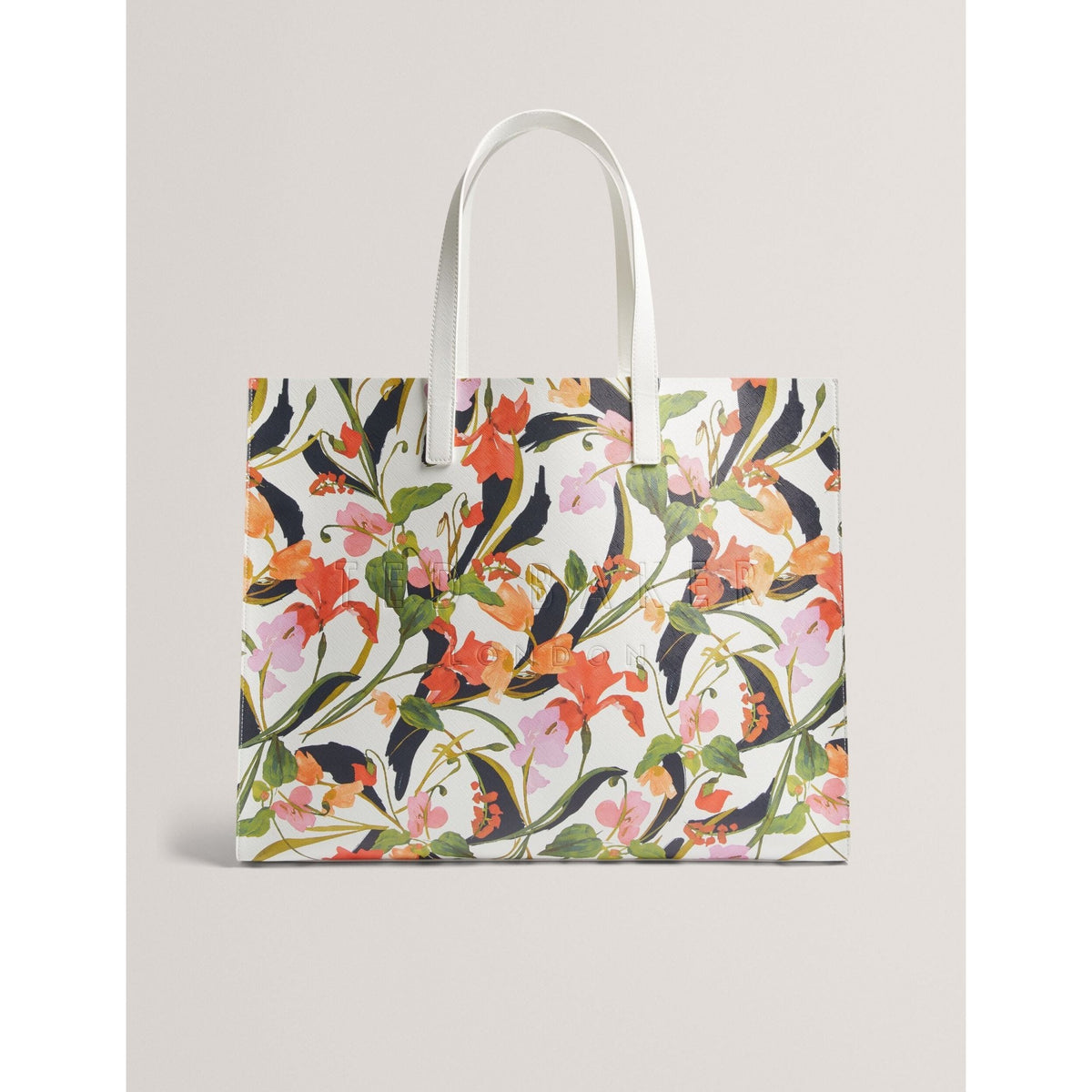 Florish Floral Print PU Leather Wide Icon Tote Bag