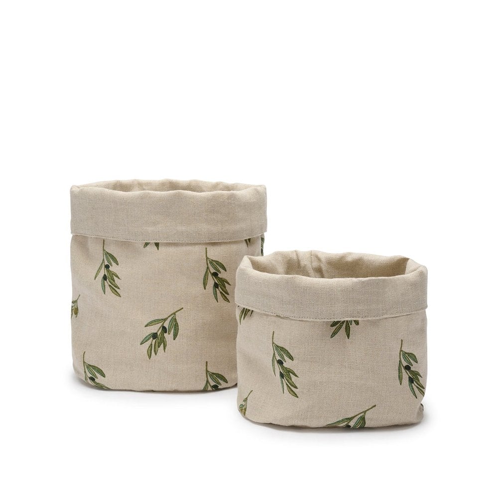 Olive Linen Bread Baskets - Set of 2