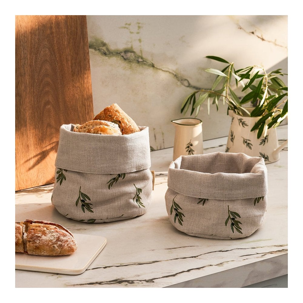 Olive Linen Bread Baskets - Set of 2