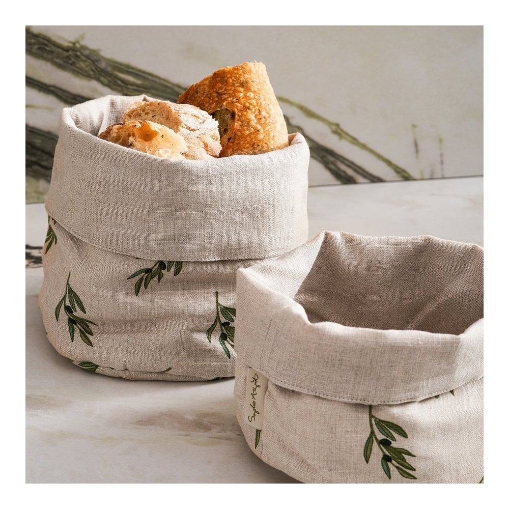 Olive Linen Bread Baskets - Set of 2