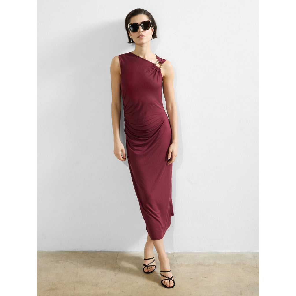 Sia Jersey Asymmetric Neck Midi Dress