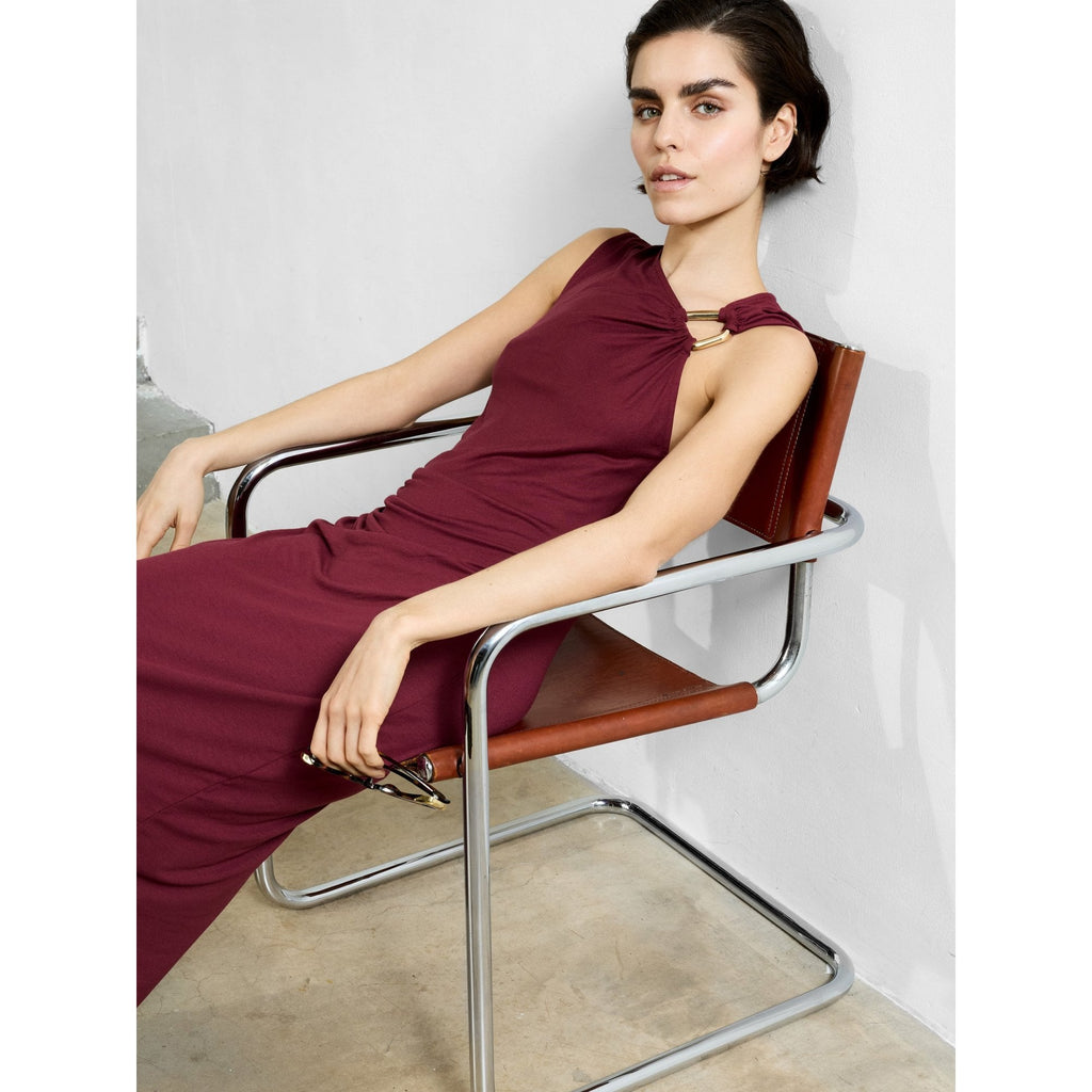 Sia Jersey Asymmetric Neck Midi Dress