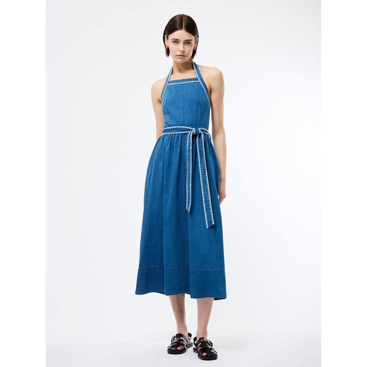 Zaves Chambray Denim Halterneck Midi Dress