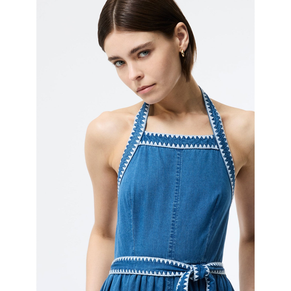 Zaves Chambray Denim Halterneck Midi Dress