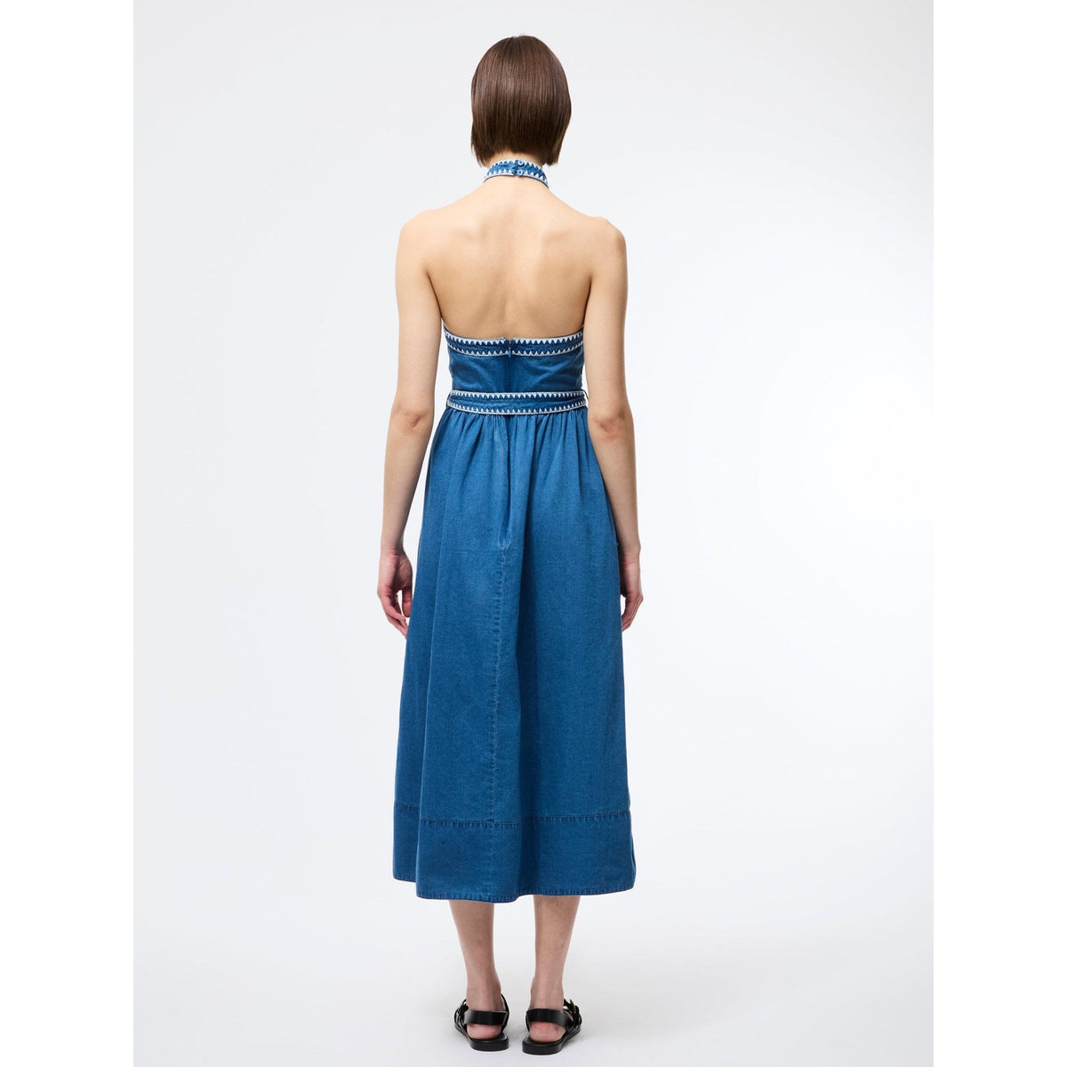 Zaves Chambray Denim Halterneck Midi Dress