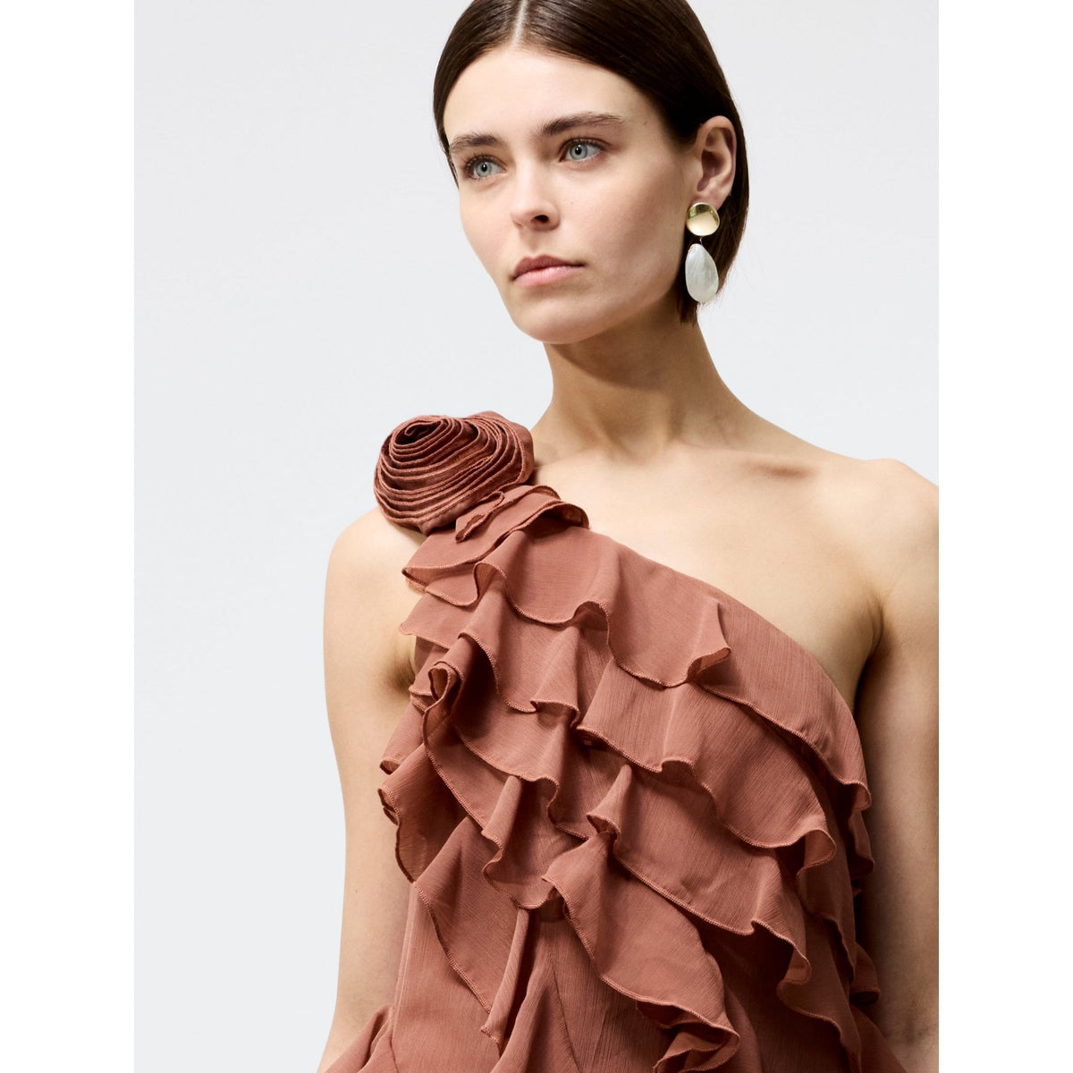 Oskar Georgette Ruffle Midi Dress