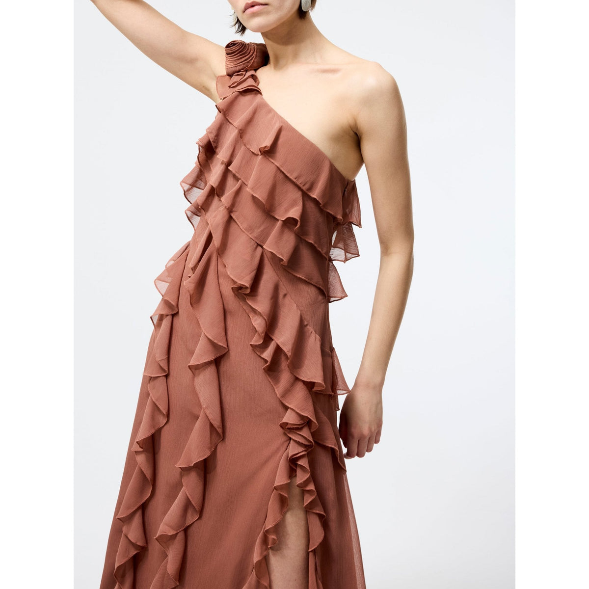 Oskar Georgette Ruffle Midi Dress
