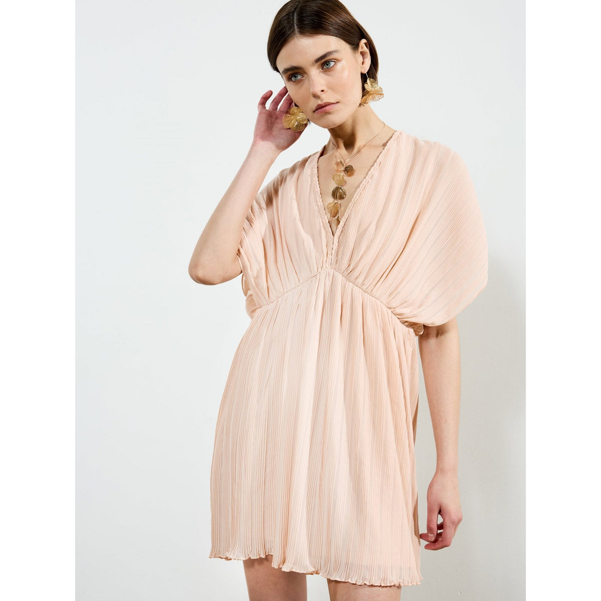Chathia Plisse V-Neck Mini Dress