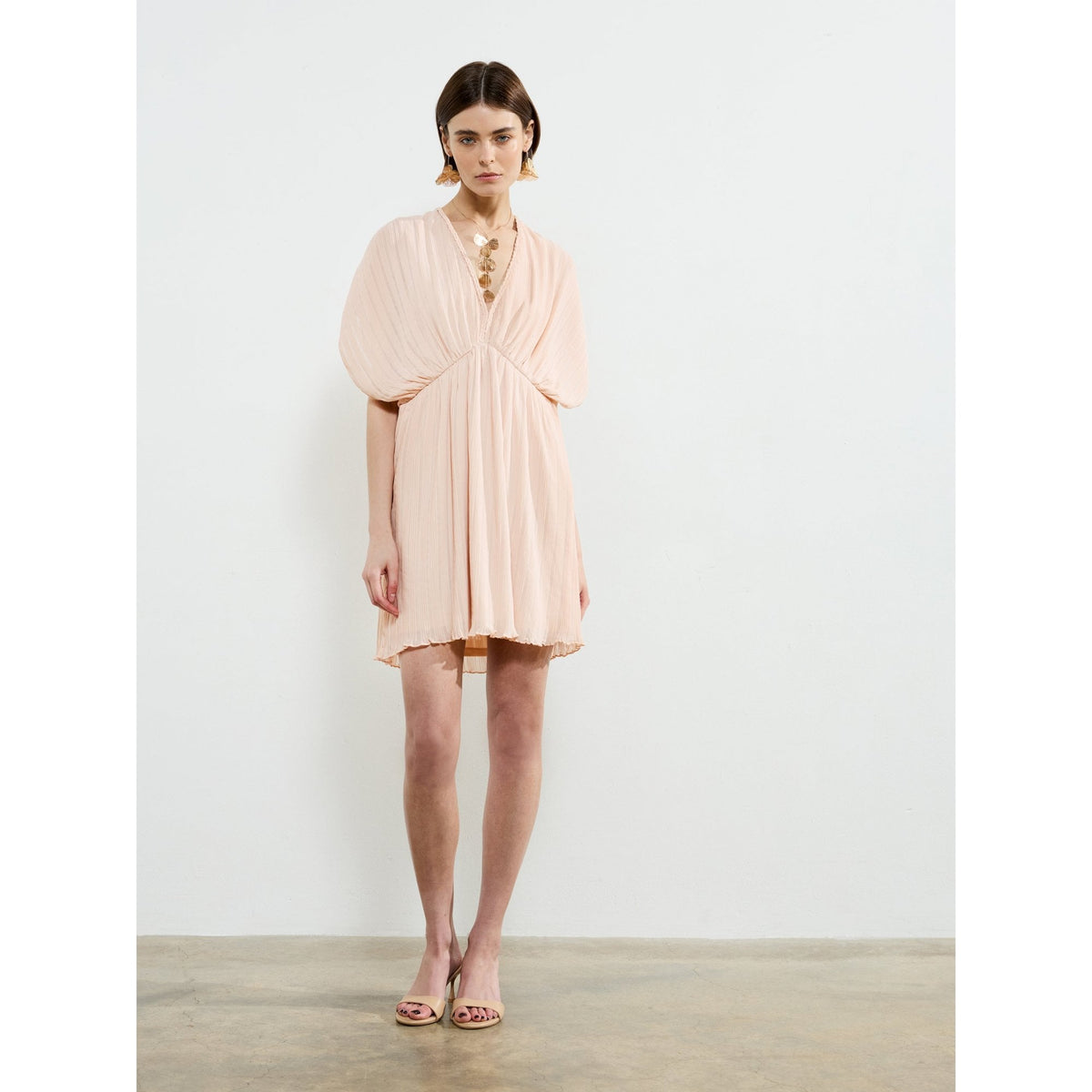 Chathia Plisse V-Neck Mini Dress
