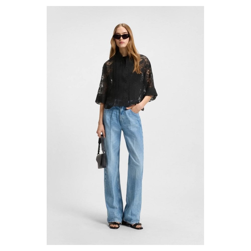 Regular-Fit Chiffon Blouse With All-Over Logo Print