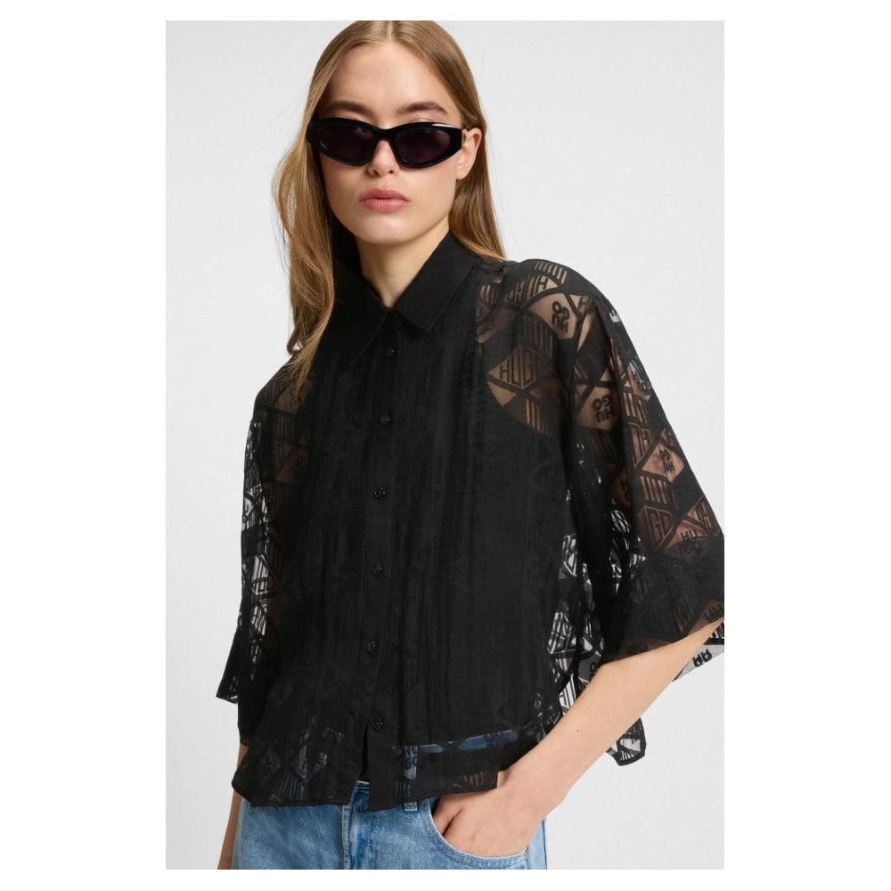 Regular-Fit Chiffon Blouse With All-Over Logo Print