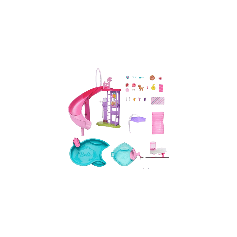 Barbie Dream Pool Playset with Slide & Bubbling Hot Tub