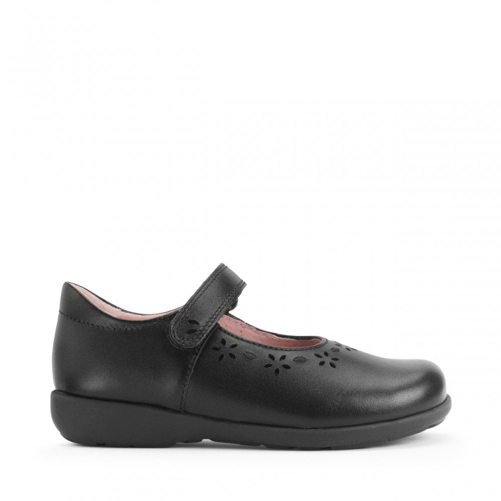 Emily Black Leather Girls Rip-Tape School Shoes