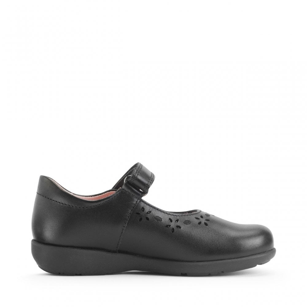 Emily Black Leather Girls Rip-Tape School Shoes