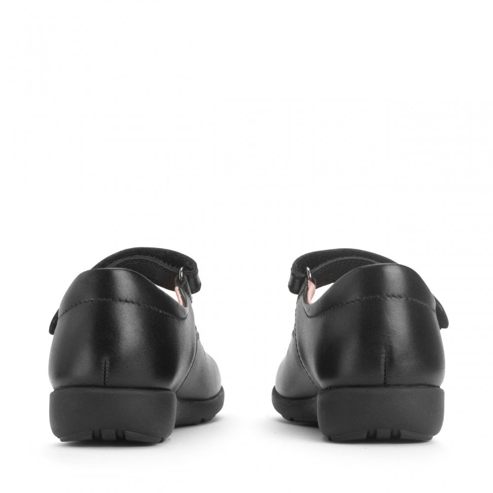 Emily Black Leather Girls Rip-Tape School Shoes