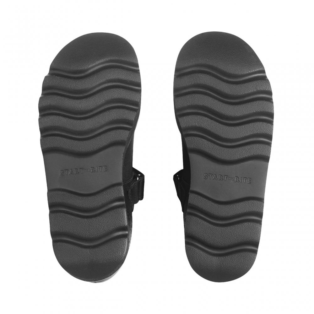 Cosmos Black Leather Girls Rip-Tape School Shoes
