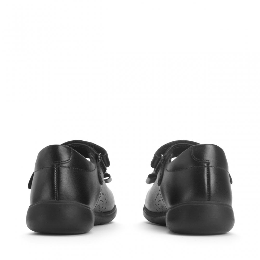 Bella Black Leather Girls Rip-Tape Bow School Shoes