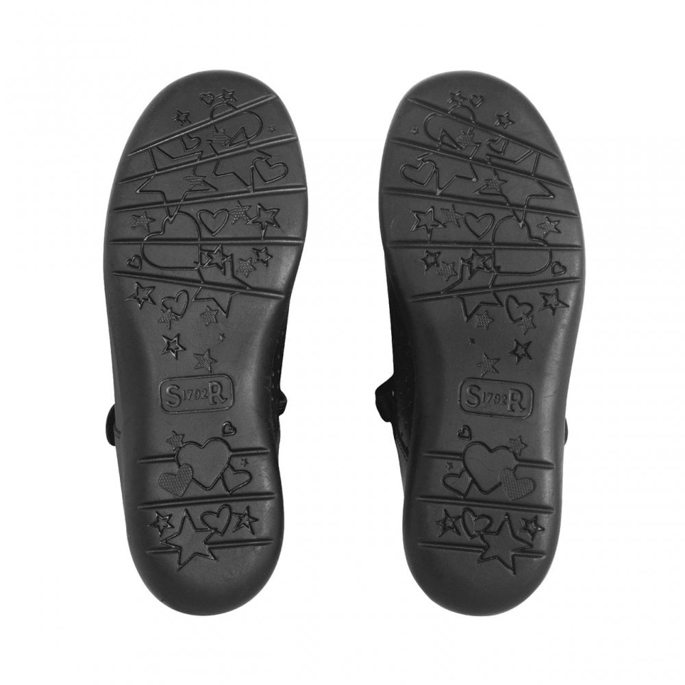 Bella Black Leather Girls Rip-Tape Bow School Shoes