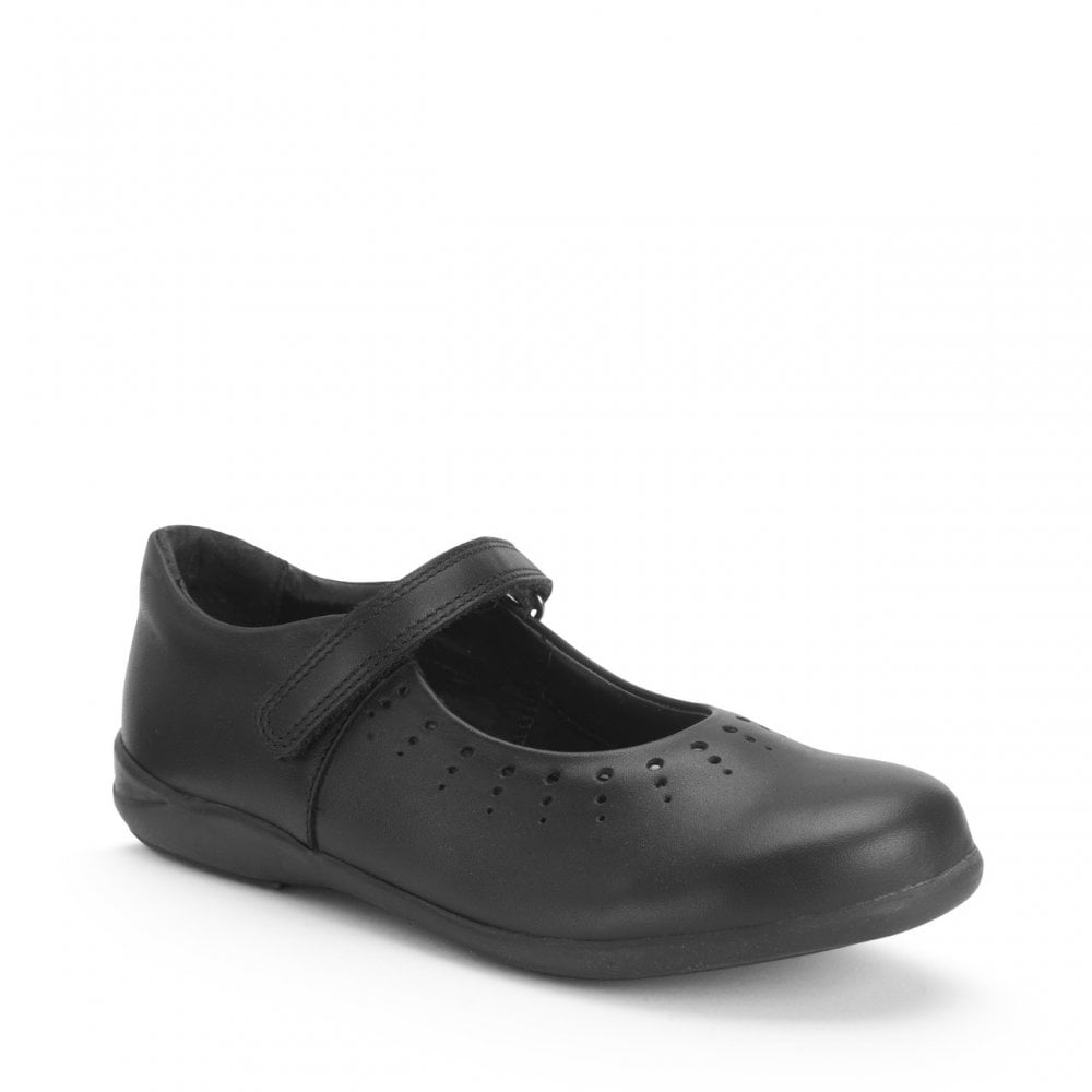 Study Black Leather Girls Rip-Tape Dual-Fit School Shoes