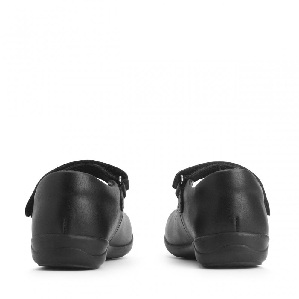 Study Black Leather Girls Rip-Tape Dual-Fit School Shoes