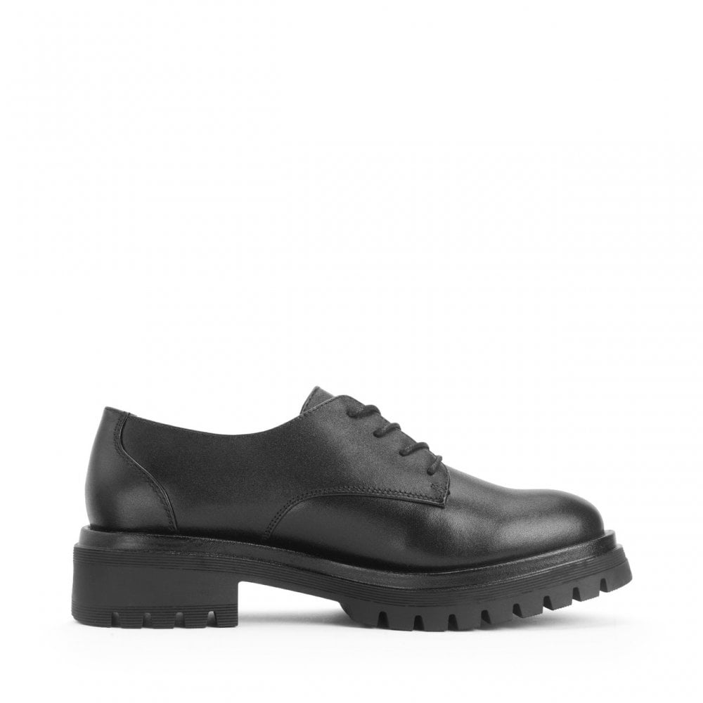Barcelona Black Leather Girls Lace-Up Angry Angels School Shoes