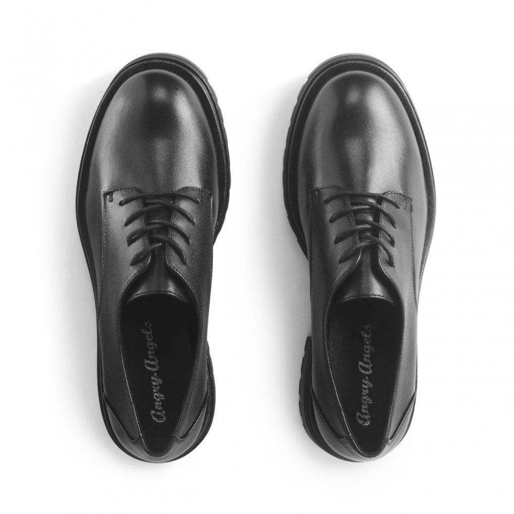 Barcelona Black Leather Girls Lace-Up Angry Angels School Shoes