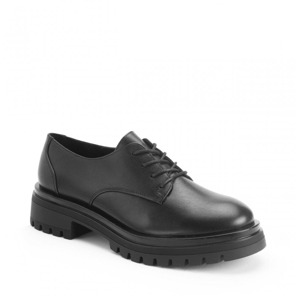 Barcelona Black Leather Girls Lace-Up Angry Angels School Shoes