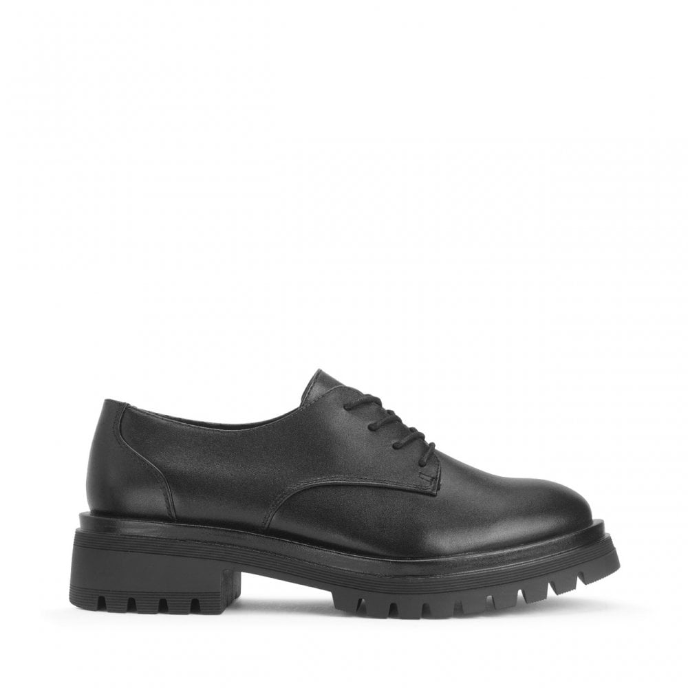 Barcelona Black Leather Girls Lace-Up Angry Angels School Shoes