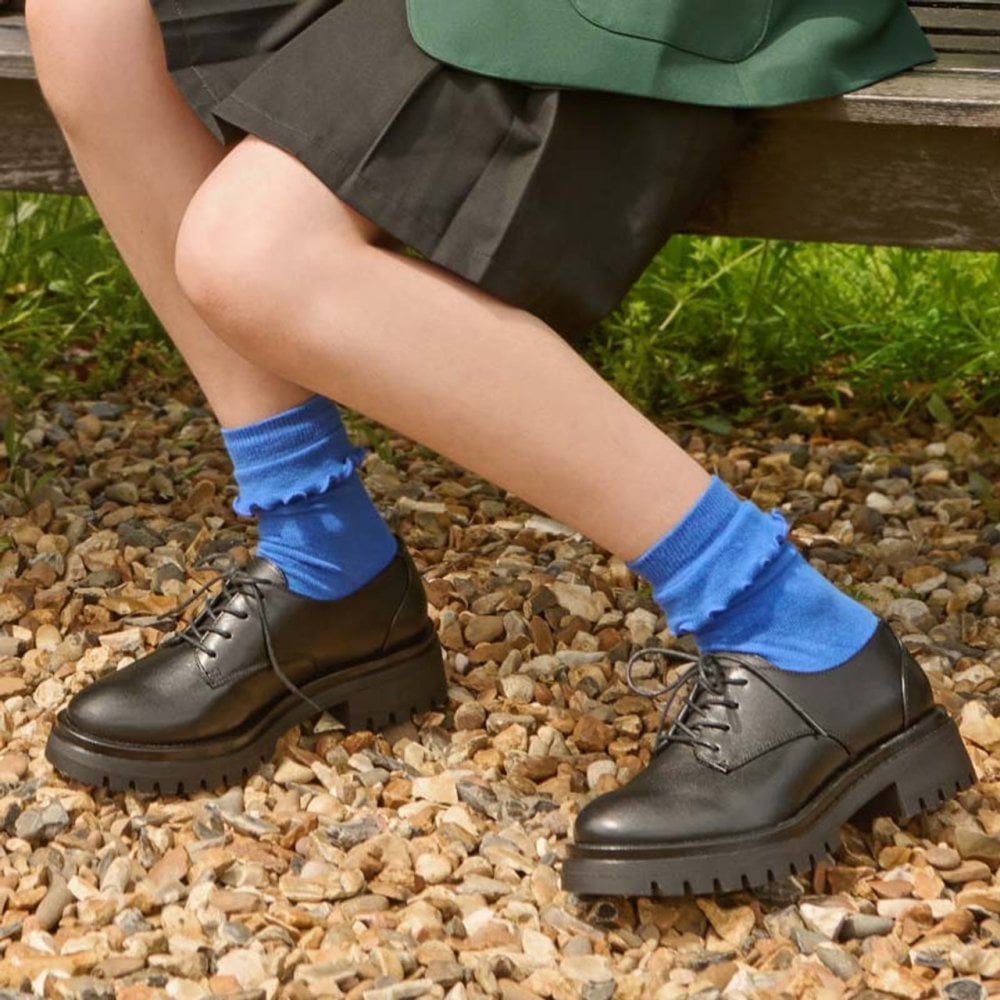 Barcelona Black Leather Girls Lace-Up Angry Angels School Shoes