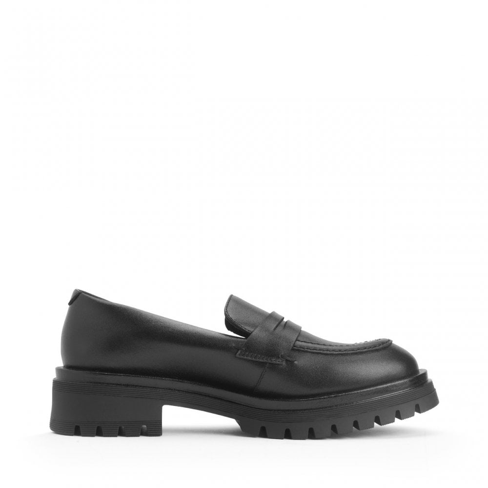 Paris Black Leather Girls Slip-On Angry Angels School Shoes