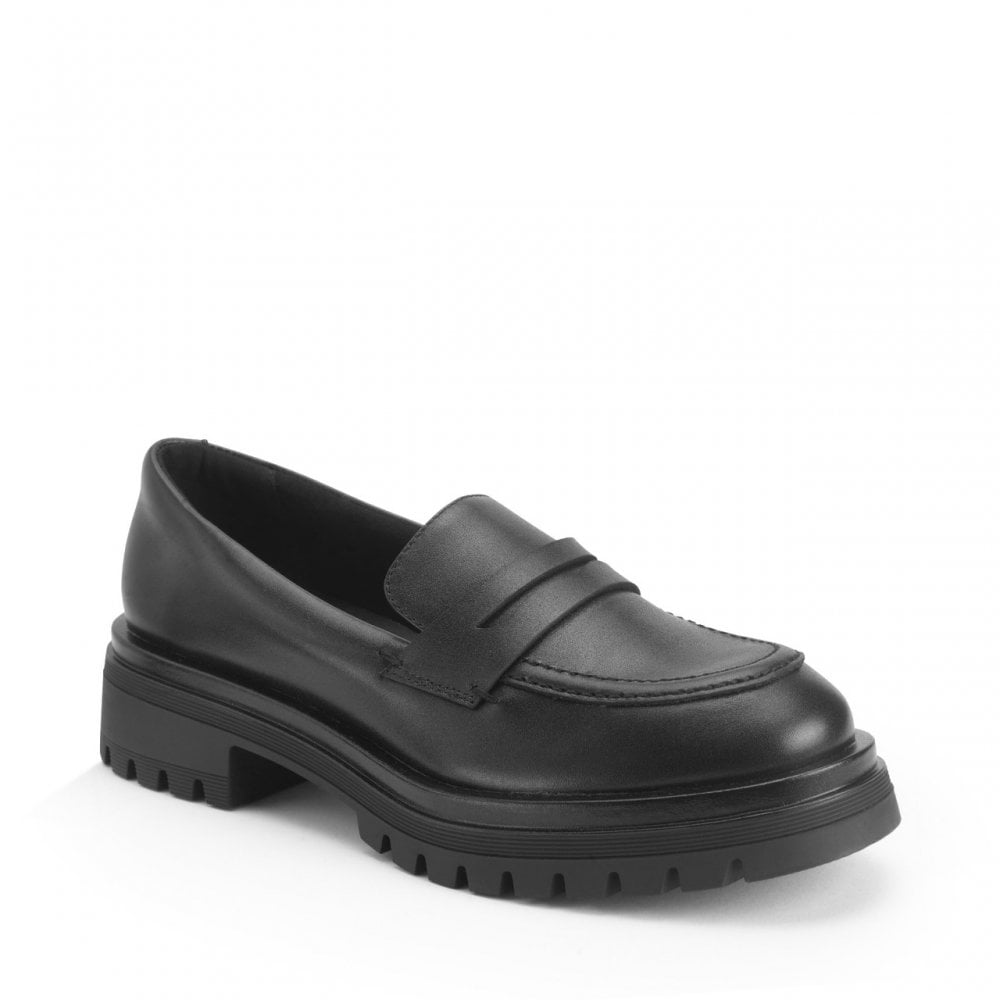 Paris Black Leather Girls Slip-On Angry Angels School Shoes