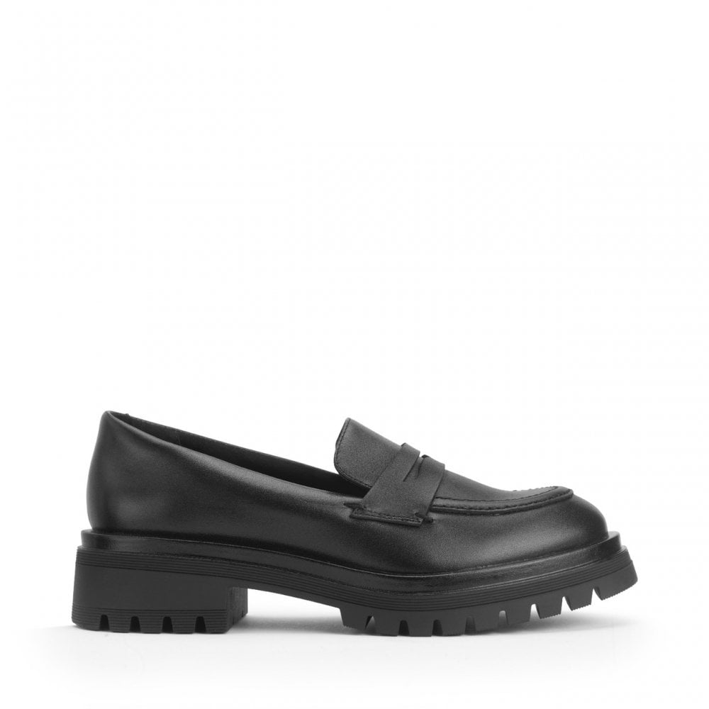 Paris Black Leather Girls Slip-On Angry Angels School Shoes