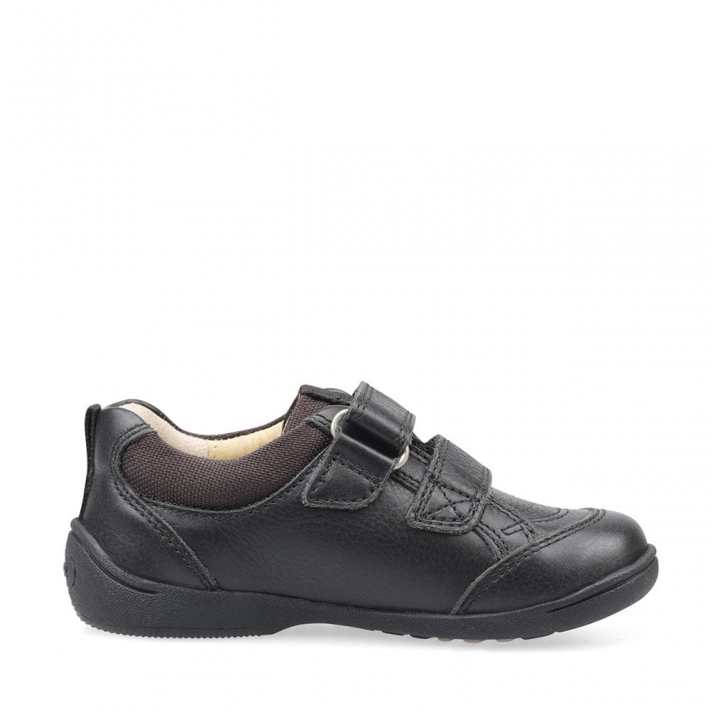 Zigzag Black Leather Boys Rip-Tape First School Shoes