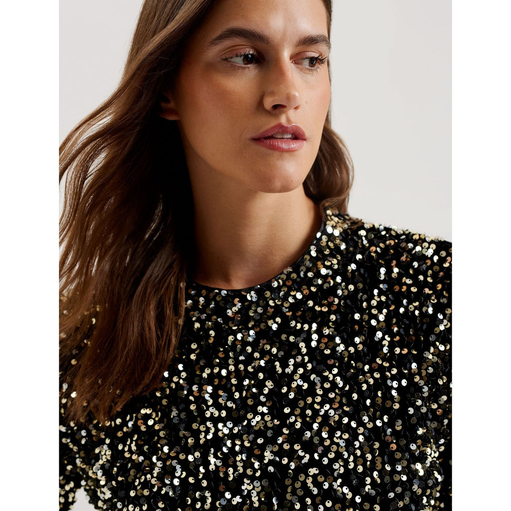 Zarhaaa Sequined Velvet Short Sleeve Top