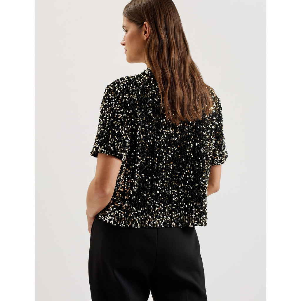 Zarhaaa Sequined Velvet Short Sleeve Top