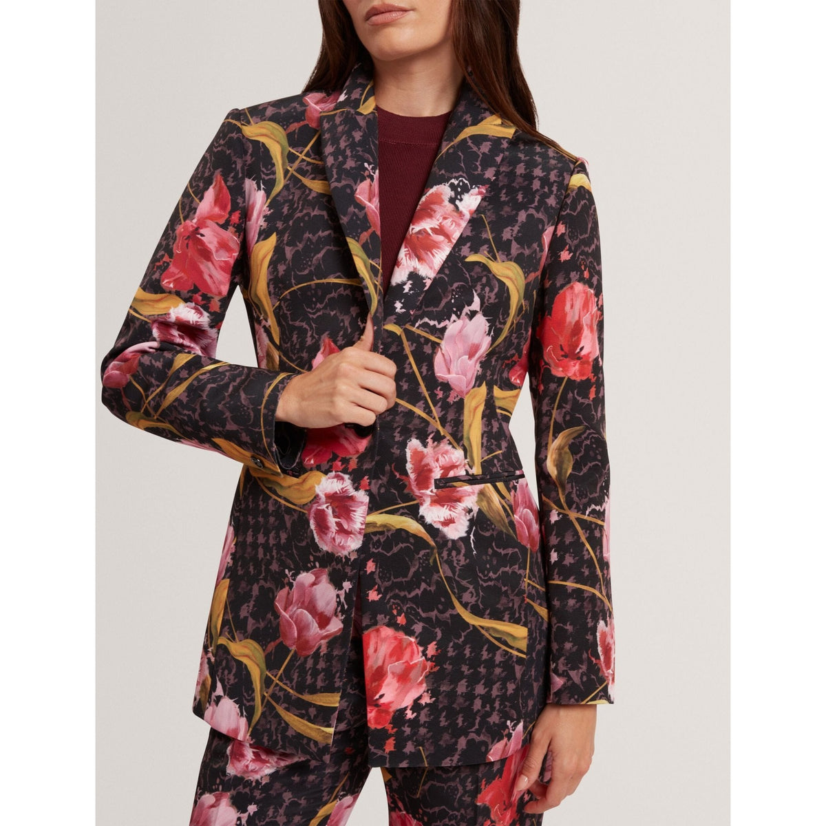Kwari Rose Print Hourglass Tailored Blazer