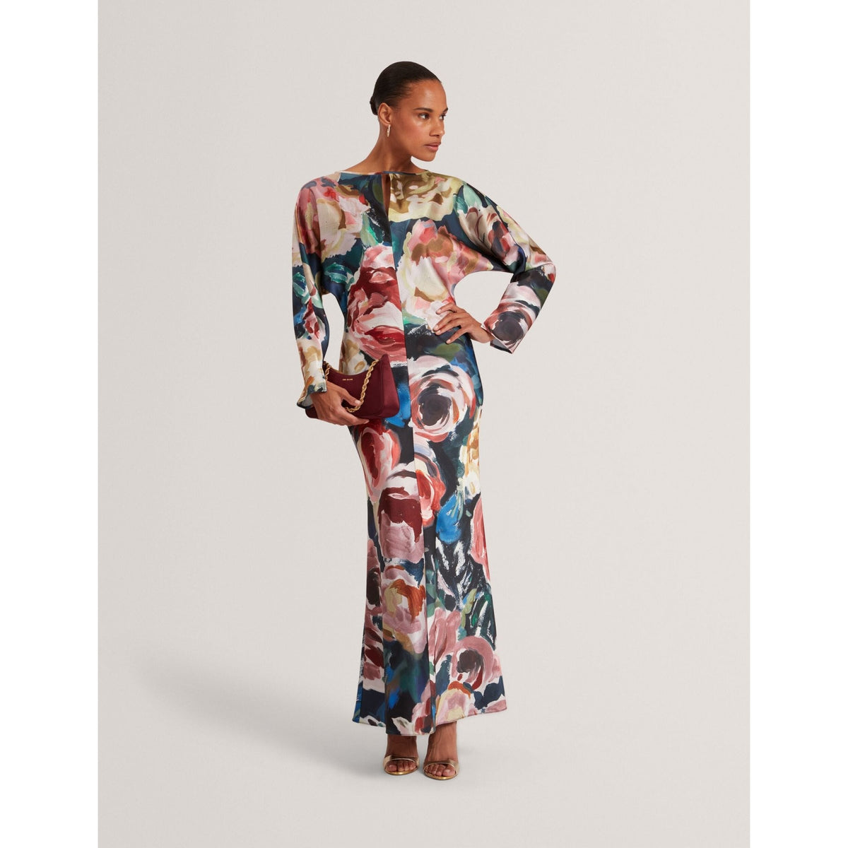 Lovesa Bold Floral Print Hourglass Maxi Dress