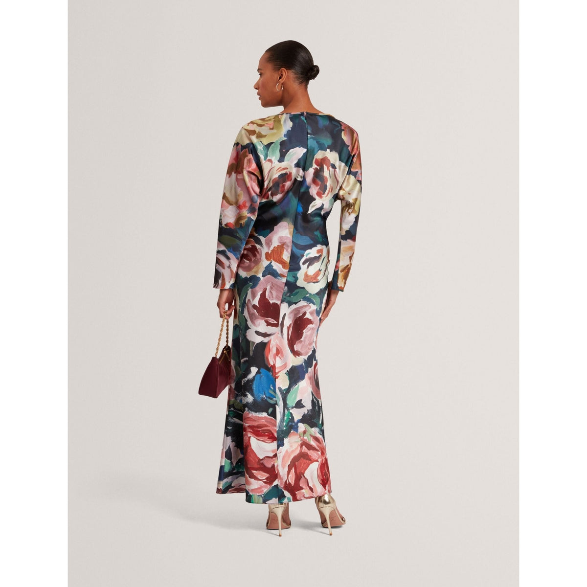 Lovesa Bold Floral Print Hourglass Maxi Dress