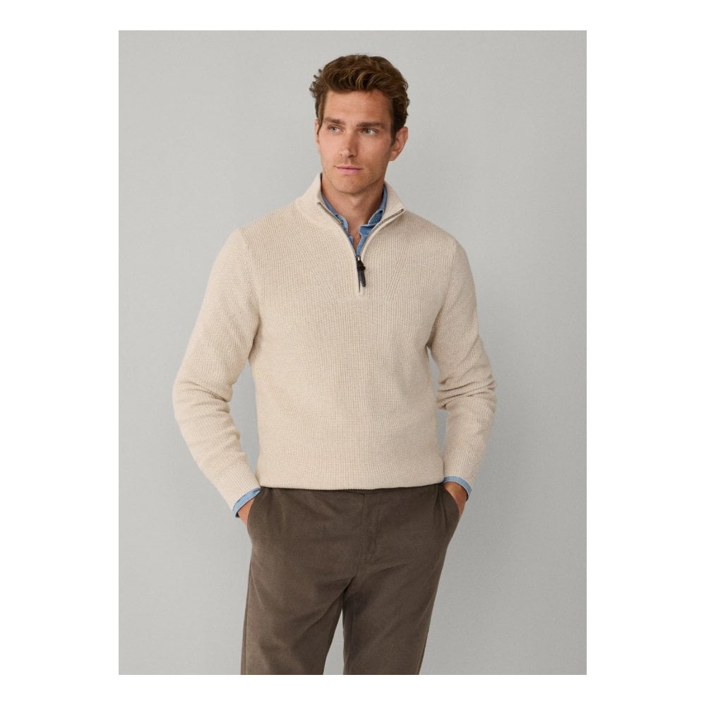 Cotton-Cashmere Ribbed Quarter Zip Jumper