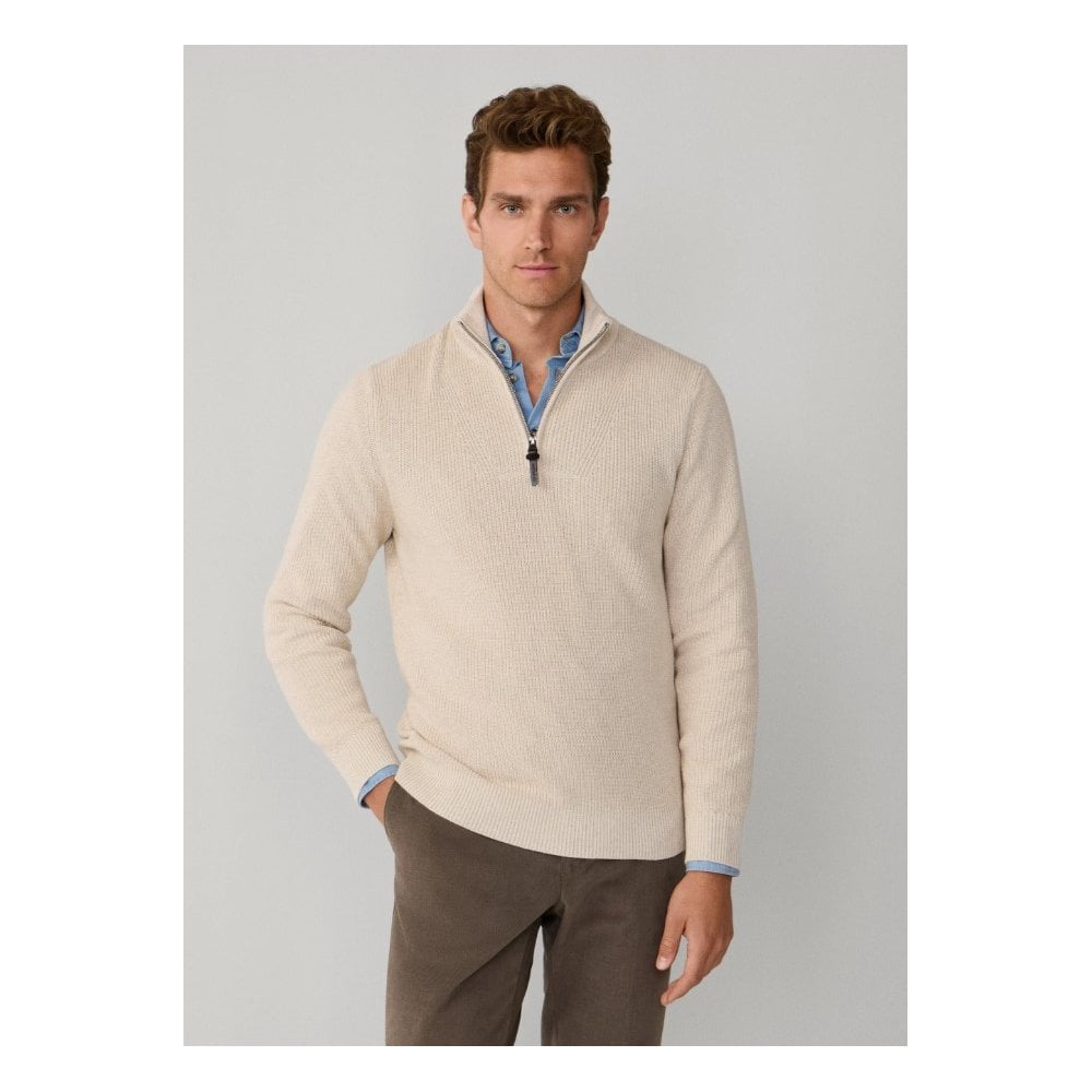 Cotton-Cashmere Ribbed Quarter Zip Jumper