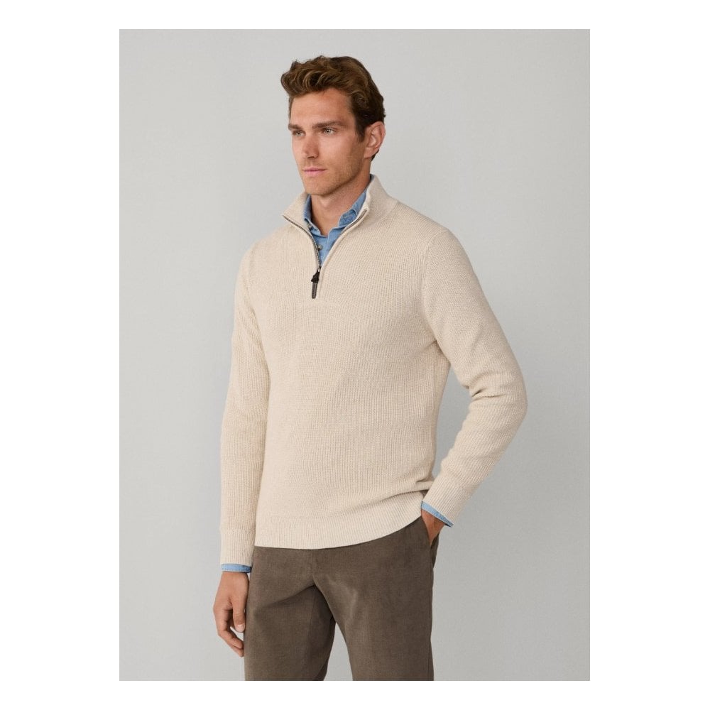 Cotton-Cashmere Ribbed Quarter Zip Jumper