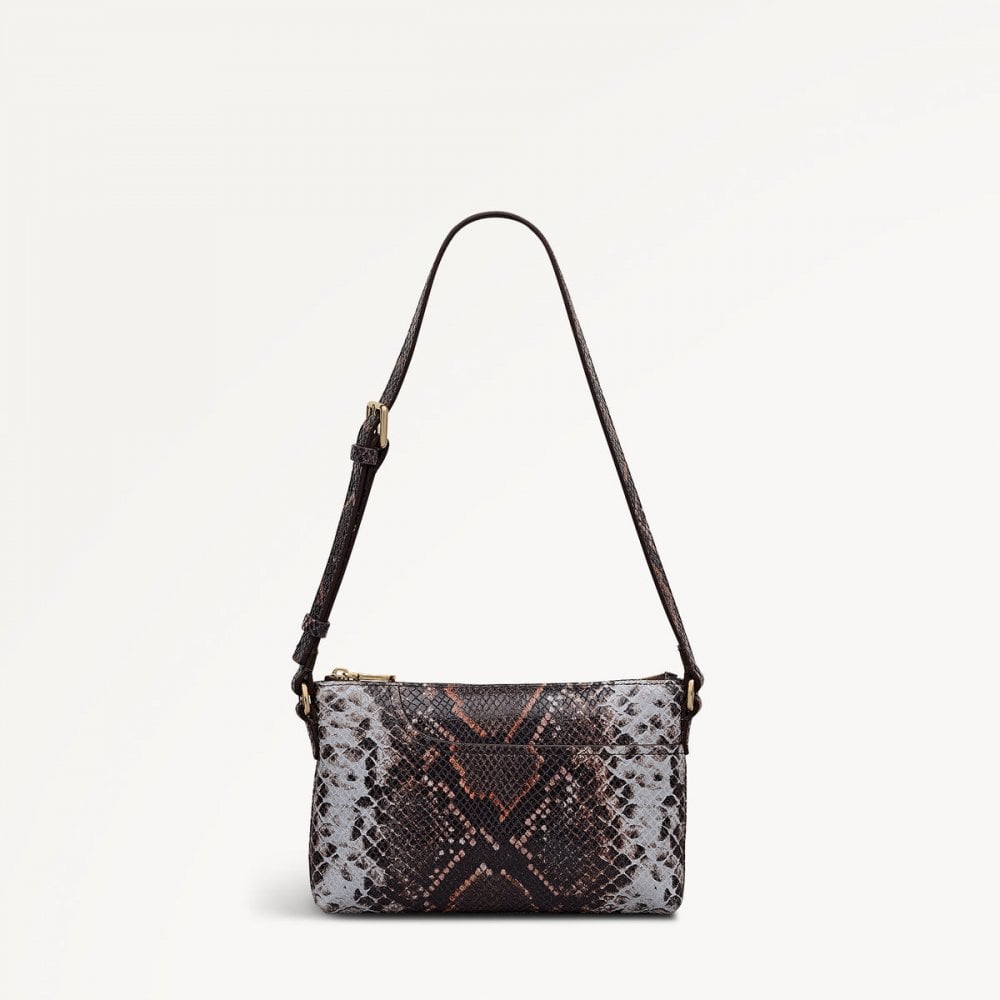 Pockets Faux Snake Mini Ziptop East-West Shoulder Bag