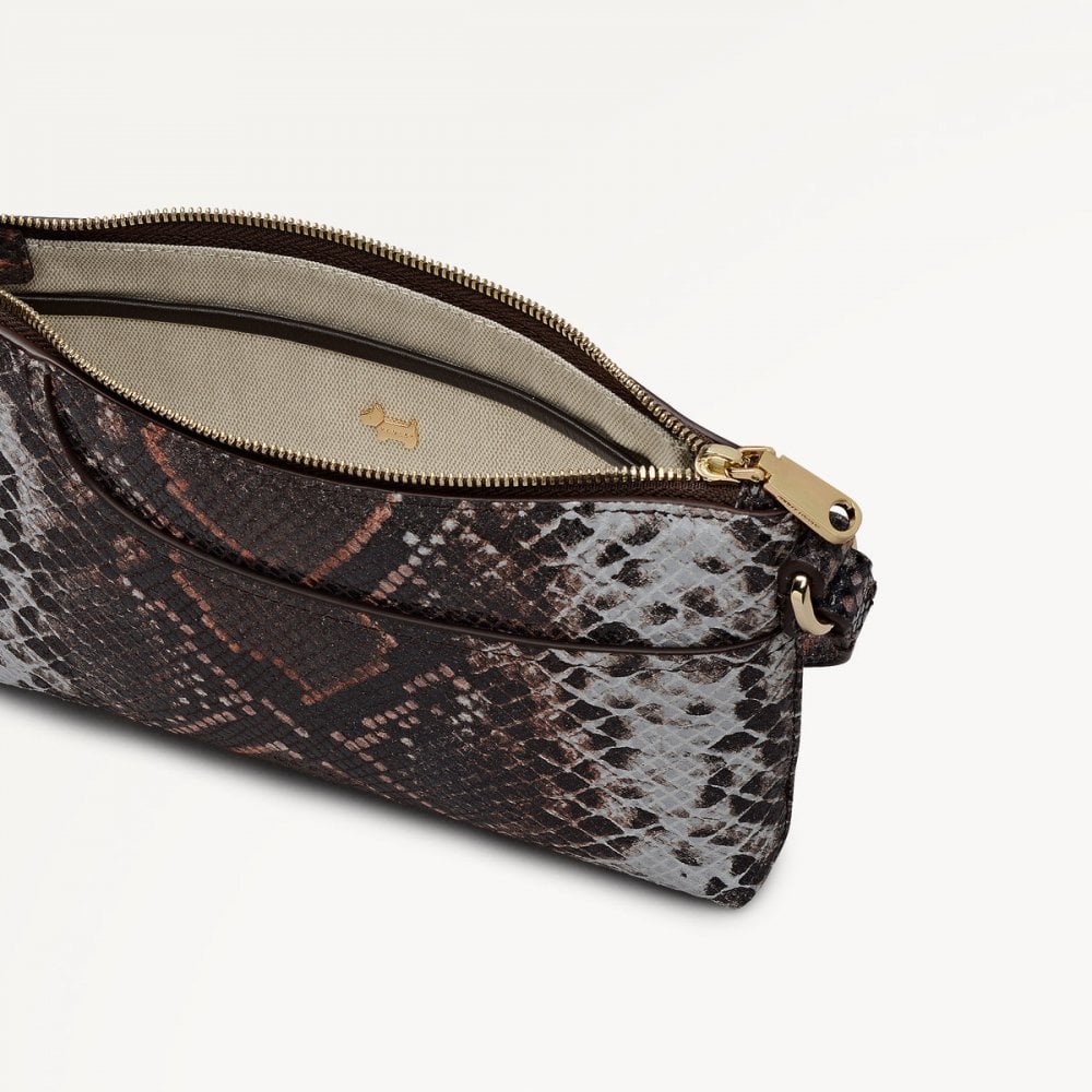 Pockets Faux Snake Mini Ziptop East-West Shoulder Bag