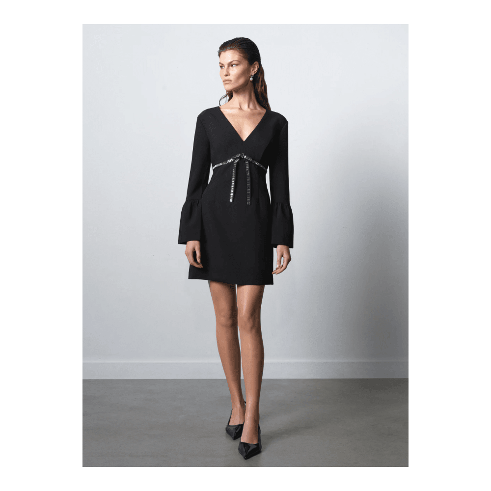 AZRA TWILL DIAMANTE BOW DRESS