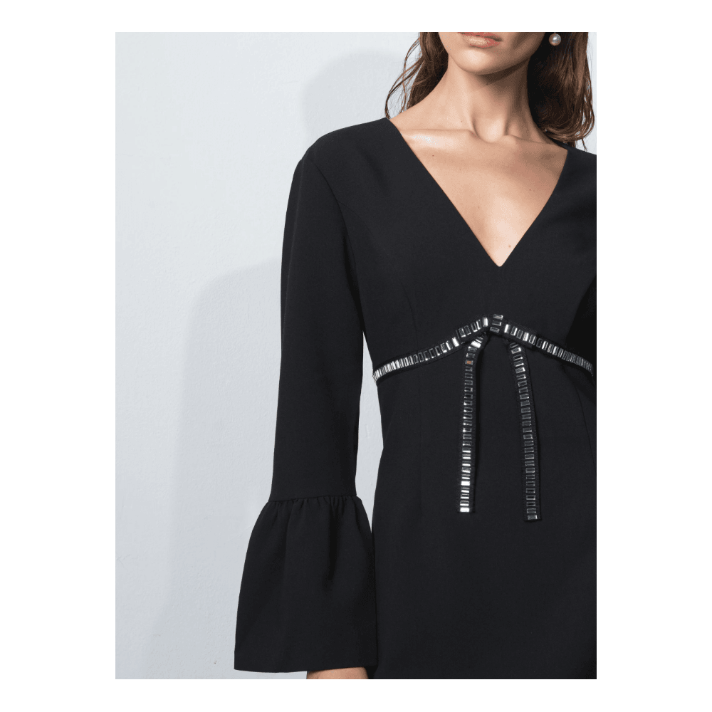 AZRA TWILL DIAMANTE BOW DRESS