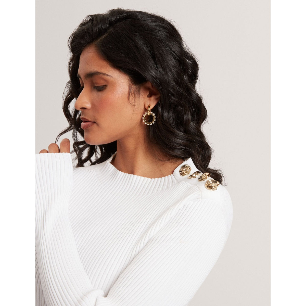 Bleana Rose Button Long Sleeve Knit Top